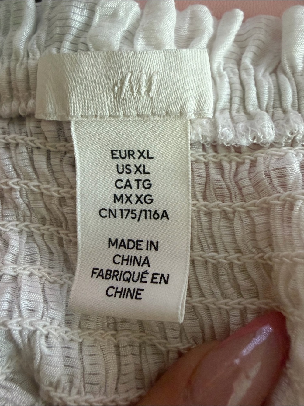 H&M Off-White Smocked Square-Neck Crop Top Size XL - Picture 3 of 3